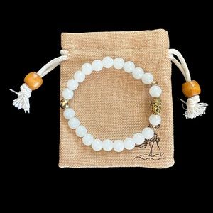 Handmade natural white quartz Boho Buddha bracelet 7.25”